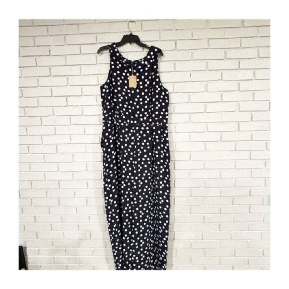 Boden Clarissa Navy Polka Dot Wide Leg Jumpsuit Sleeveless Boat Neck | 16 - 18T - Picture 4 of 16